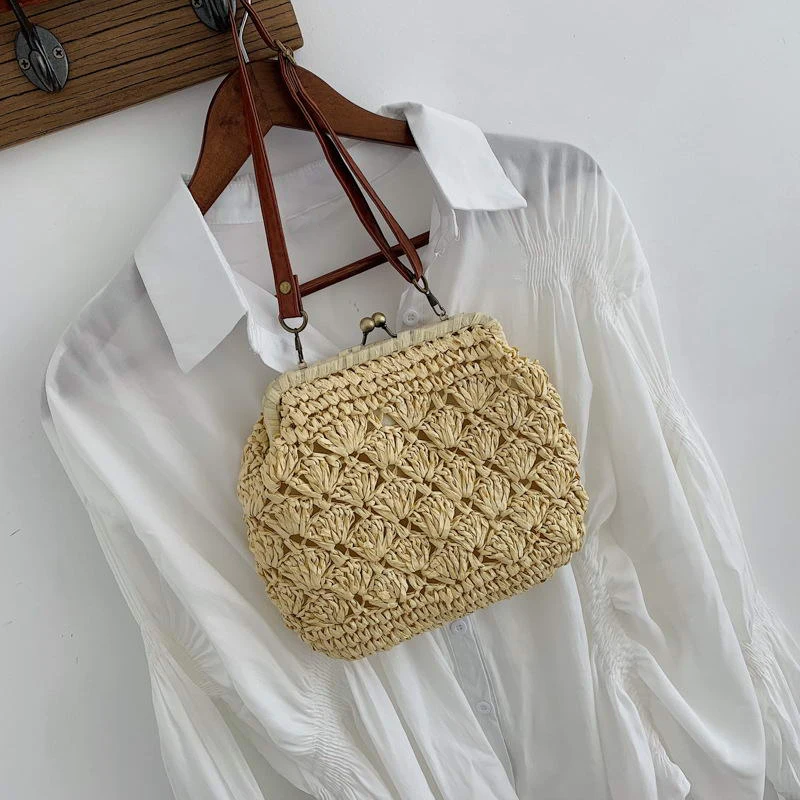 Модные женские винтажные соломенные пляжные сумки из ротанга дамская сумочка