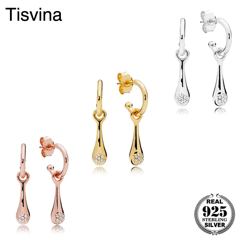 

Tisvina Authentic Modern Love Pea Pods Stud Earrings for Women Charm 100% 925 Sterling Silver Jewelry Clear CZ Rose Gold