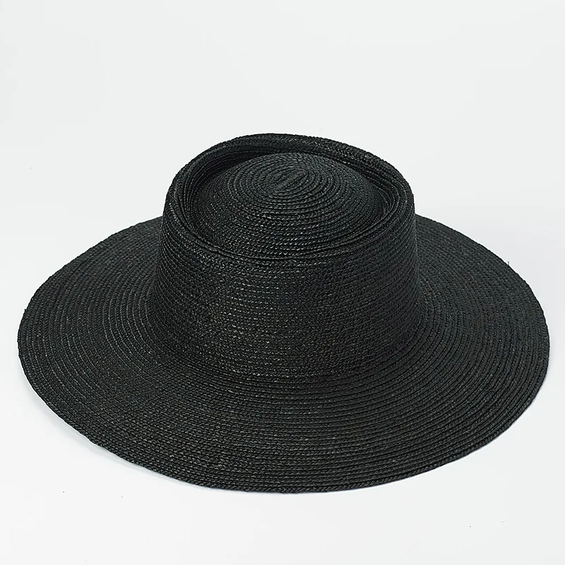 Черные соломенные шапки для мужчин и женщин, летняя шляпа от солнца с широкими полями, фетровая Соломенная пляжная шляпа, морская шляпа для улицы, Шляпа Дерби, шляпа игрока - Цвет: Черный