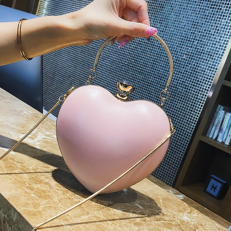 

Cute Heart Women bag 2018 Fashion New handbag Quality PU Leather Mini Tote bag Diamond Chain Shoulder Bags Travel Messenger bags