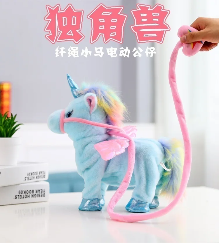 Unicórnio de Pelúcia Animal de Estimação Controlado por Relincho Andar com Música Brinquedos de Pelúcia para o Aniversário das Crianças Robot Unicorn Eletrônico Leash 2 Animais eletrônicos