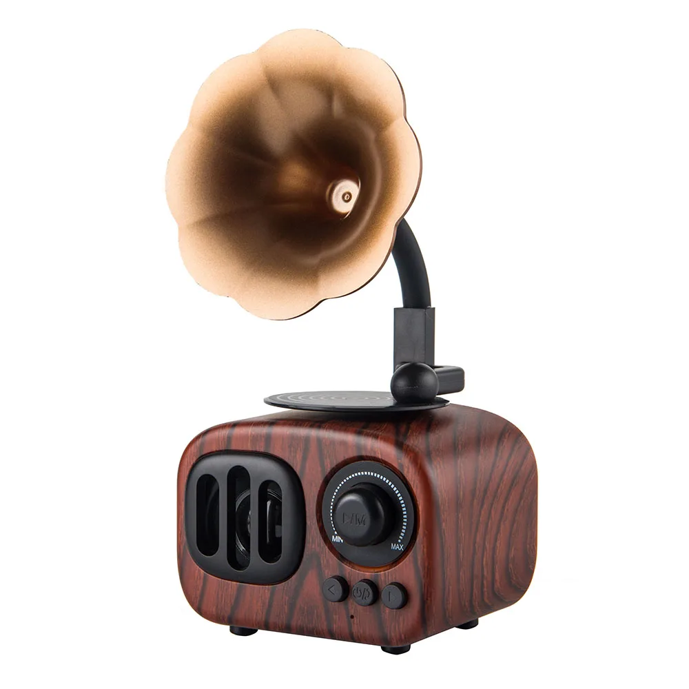 

Vintage Style Plastic Wooden-Texture Speaker Portable Wireless BT Speaker with MIC Support TF Card/U Disk/AUX Retro Loudspeaker