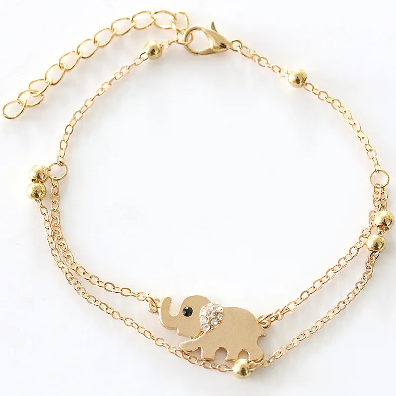 Ankle Bracelets Foot Leg Chain Gold Color Crystal Elephant Charm Ankle Bracelets Foot Leg Chain Gold Color Crystal Elephant Charm Anklets For Women Double Chains Barefoot Sandals Beach Jewelry In From
