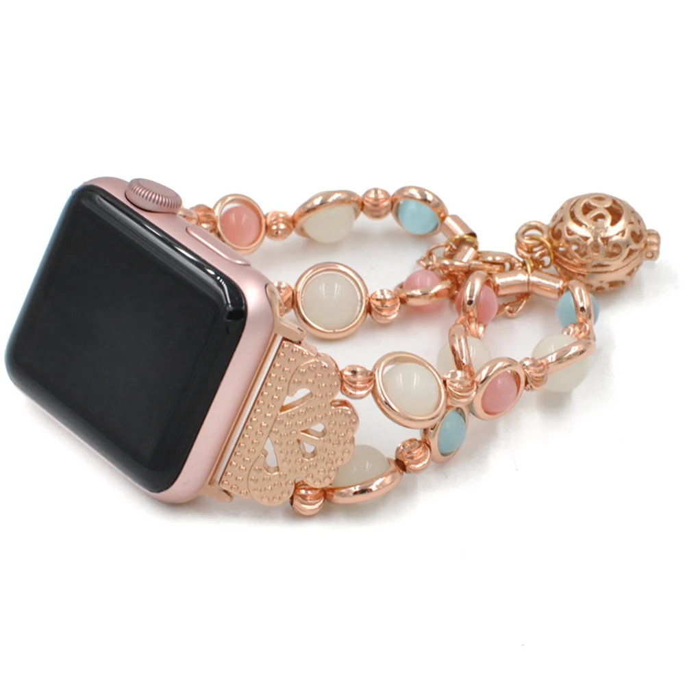 

Rose Gold For Apple Watch4 Replacement Vintage Luminous Pearl Metal Bracelet Bracelace Belt Band Strap Phone Accessory Bundles