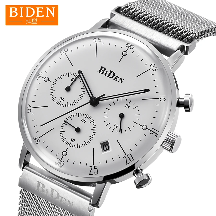 

Mens Watch BIDEN Top Brand Waterproof Clock Male Steel Strap Casual Quartz Watch Men's Business WristWatch relogio masculino