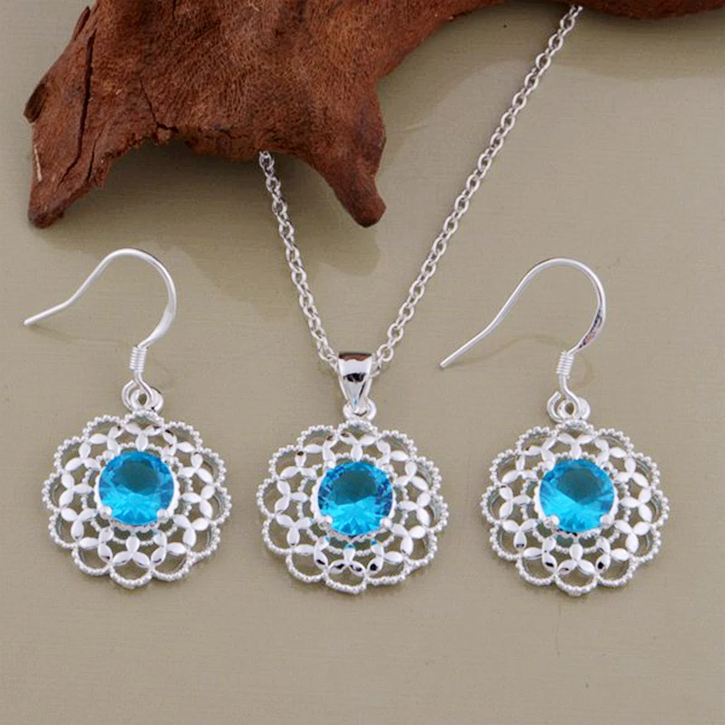 Silver plated jewelry sets, silver jewelry set beautiful flower sea