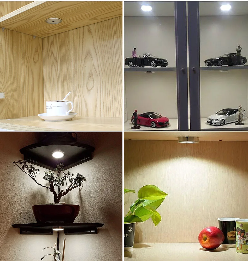 Светодиодный светильник под шкаф-купе Кухонный шкаф-стойка Алюминиевый серебристый круглый шайба Лампы 12В Шкаф для книг Шкаф для освещения лампового освещения