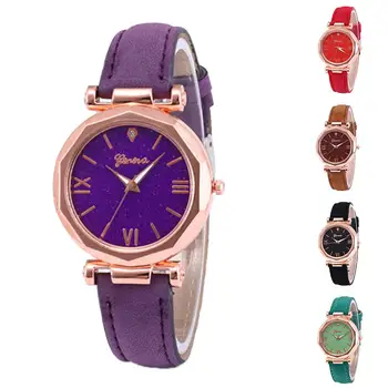 

Wonderful Female Faux Leather Band Round Dial Starry Luminous Small Analog Quartz Watch