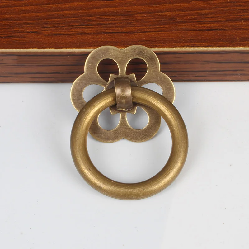 Chinese Brass Wood Case Box Handles Pulls Antique Brass Furniture Ring
