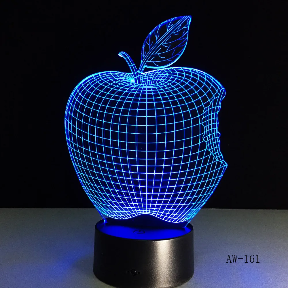 Apple 7 цветов 3D настольная лампа светодиодный акриловые видение стерео ночной голограмма Декор сенсорный выключатель светильник Ночной светильник подарок для детей AW-161