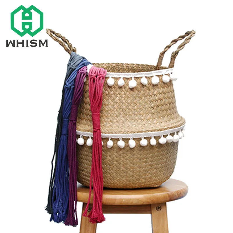 WHISM طوي الأعشاب البحرية المنسوجة تخزين وعاء حديقة زهرة شنقا سلة شرابة حديقة زهرة زهرية سلة التخزين ل لعب الملابس WHISM طوي الأعشاب البحرية المنسوجة تخزين وعاء حديقة زهرة شنقا سلة شرابة حديقة زهرة زهرية سلة التخزين ل لعب الملابس