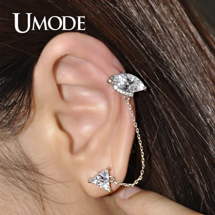 

UMODE Stunning Ear Cartilage Piercing Stud Earring of Triangle Marquise Cut Cubic Zirconia Ear Cuffs White Gold Color UE0156