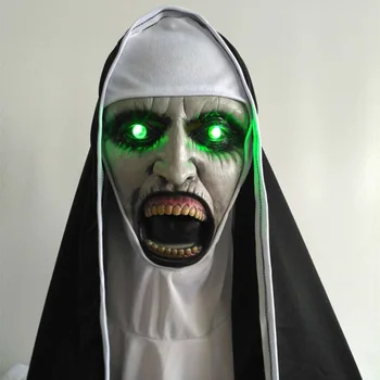 

The Nun Mask Horror Mask With Scary Voice With Led light Cosplay Valak Latex Masks With Headscarf Helmet Halloween Party Props