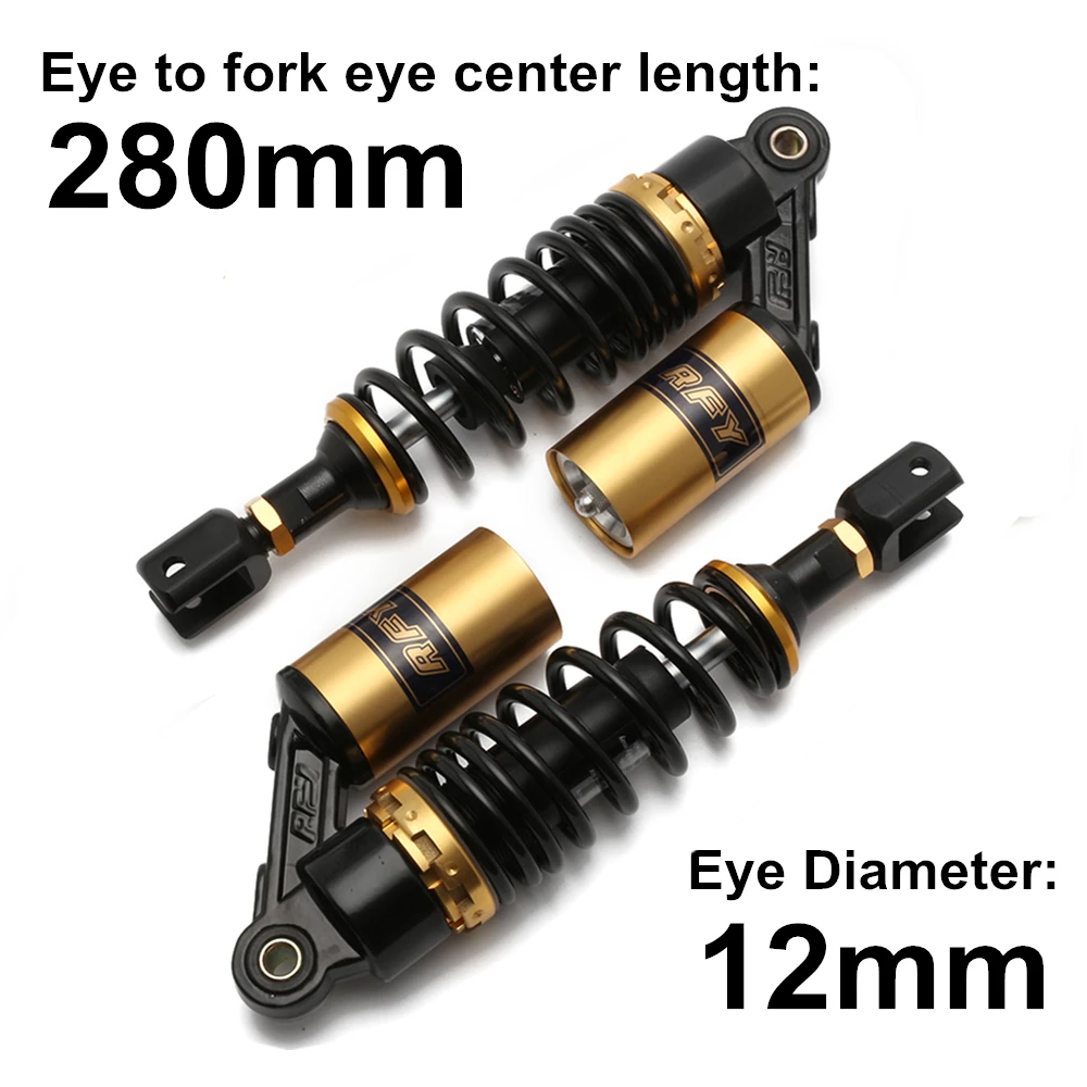 

Universal 11" 280mm Motorcycle Air Shock Absorber Rear Suspension For Yamaha Motor Scooter ATV Quad Gold&Black D25