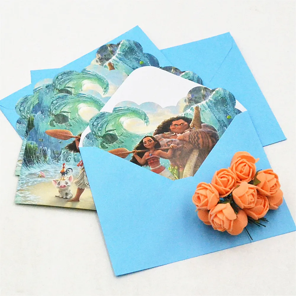 

6pcs/bag Moana Romance Party Supplies Invitation Cards Party Favors Kids Birthday Decoration Party Supplies Baby Shower Favors
