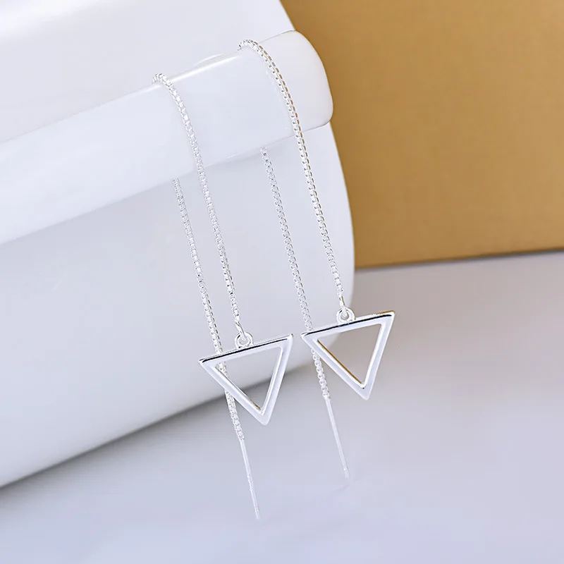 Элегантные Простые полые серьги треугольные серьги из серебра 925 пробы с кисточками ювелирные изделия