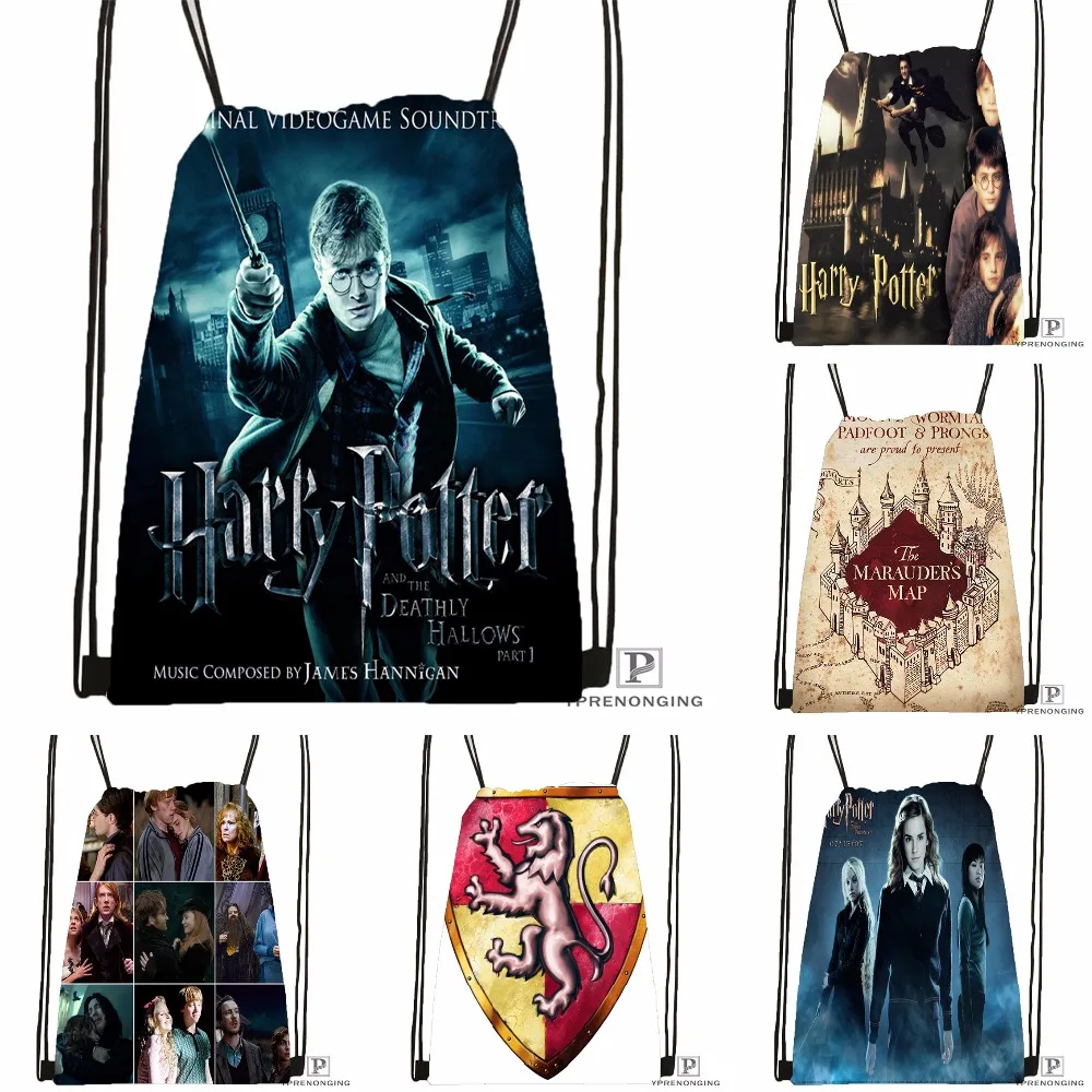 

Custom Harry Potter Drawstring Backpack Bag Cute Daypack Kids Satchel (Black Back) 31x40cm#180531-02-13
