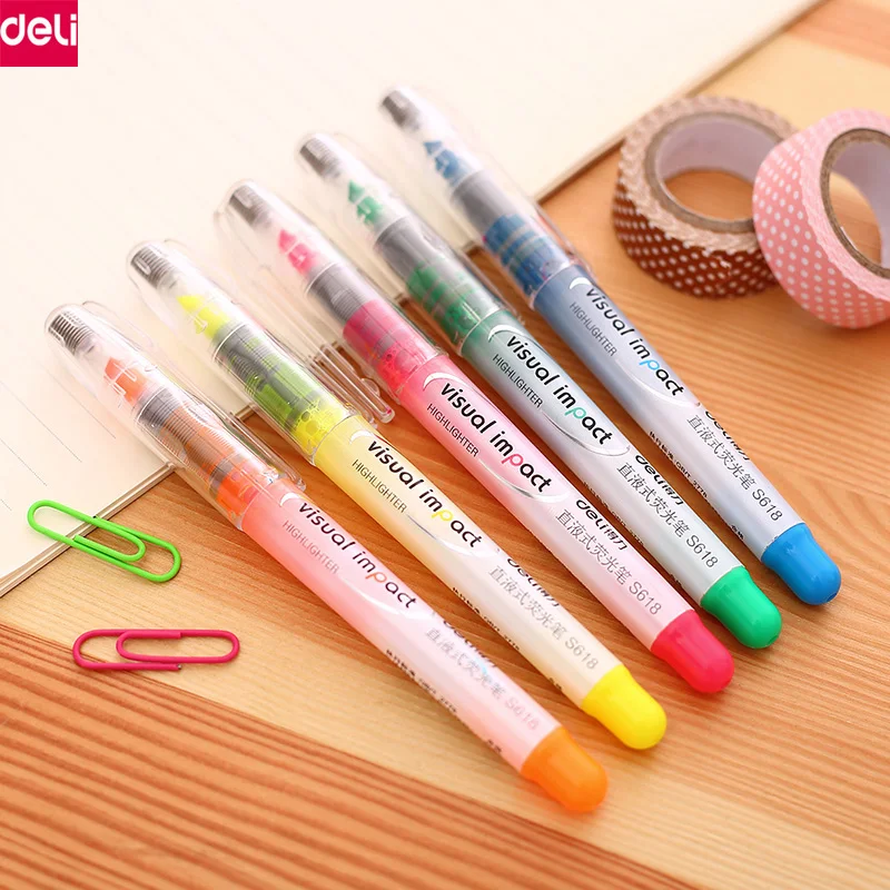 Deli 5pcs Highlighter Straight Liquid Fluorescent Drawing Pen Multiple