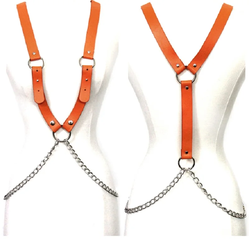 

Women sexy Punk Harness Handmade Leather Body Bondage silver Chain female Chest Belt goth Sexy Bra O-round