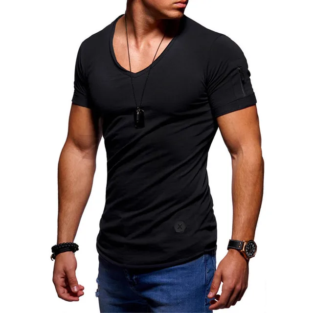 2018 New Fashion Brand T Shirt For Men O Neck Zipper Sleeves Pocket ...