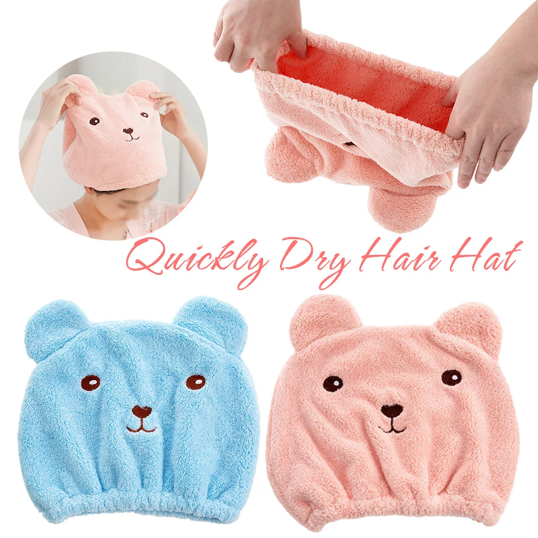 1Pc Cute Bear Shower Cap For Hair Wrapped Towels Microfiber Shower Hats
