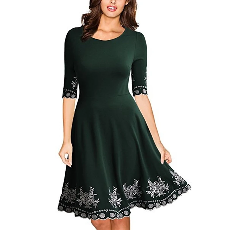 Женское платье, летнее, элегантное, женское платье, с пятиточечным рукавом, с принтом, с круглым вырезом, темпераментное, свободное, большой размер, 3xl, женская одежда - Цвет: green