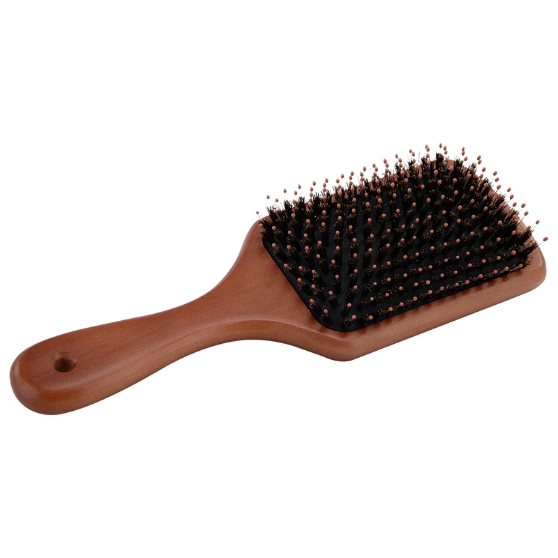 Wood material boar bristle Hair Extension Brush,Soft nylon with coffee