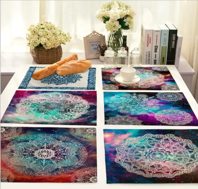 

Printed Linen Placemat Place mat Table Mat flower colorful polyester Dinner table mat Coaster Home textile Dec wholesale FG857