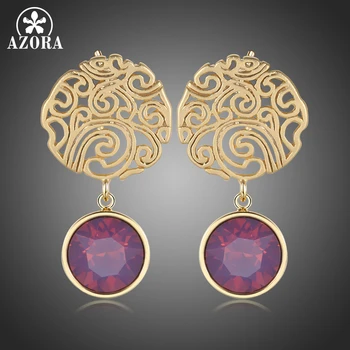 

AZORA Ancient Pattern Shape Dangle Earrings for Women Girls Party Wedding with Purple Austrian Crystals Fashion Jewelry TE0383