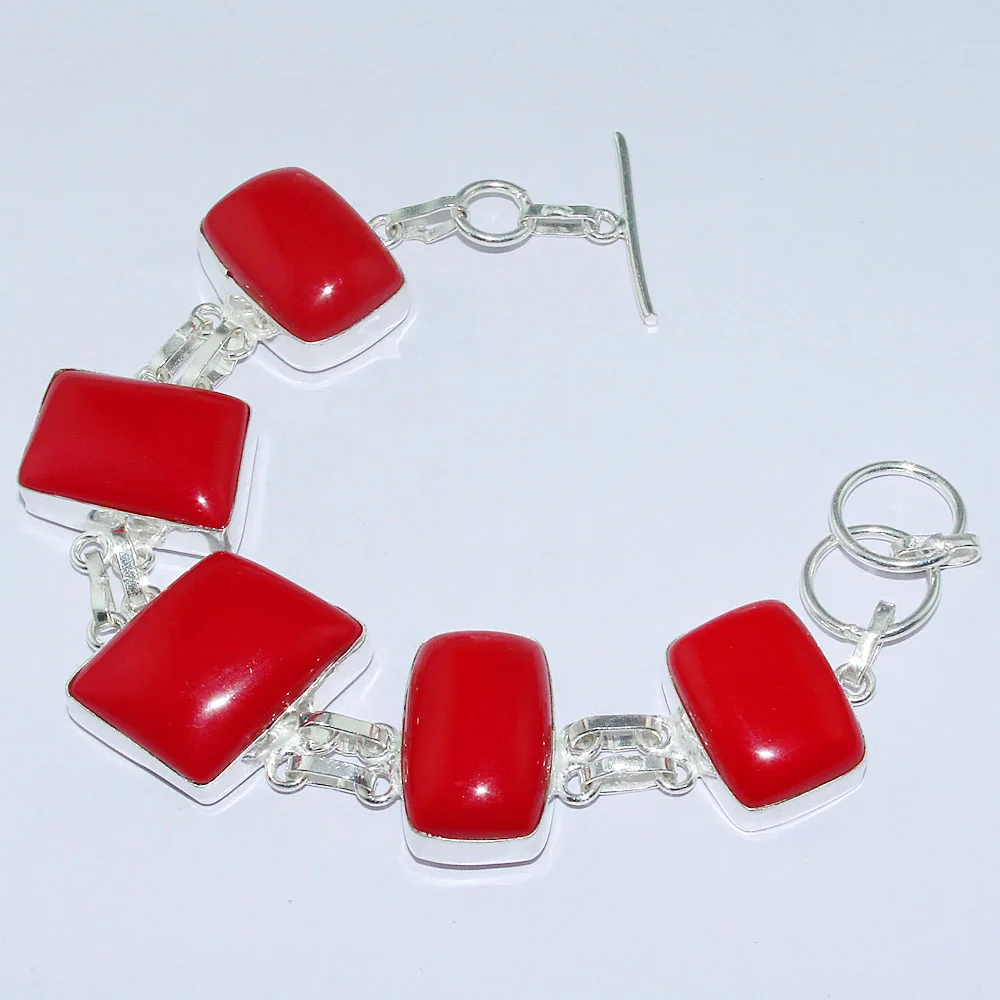 

Red Coral Bracelet Silver Overlay over Copper , 20.2cm, B1131