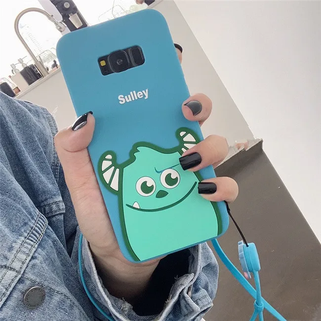 DCHZIUAN милый мультяшный чехол для телефона samsung Galaxy S10 S10 Plus S10e S9 S8 Plus Note 8 9 Sulley Mike 3D чехол с ремешком - Цвет: SULLEY