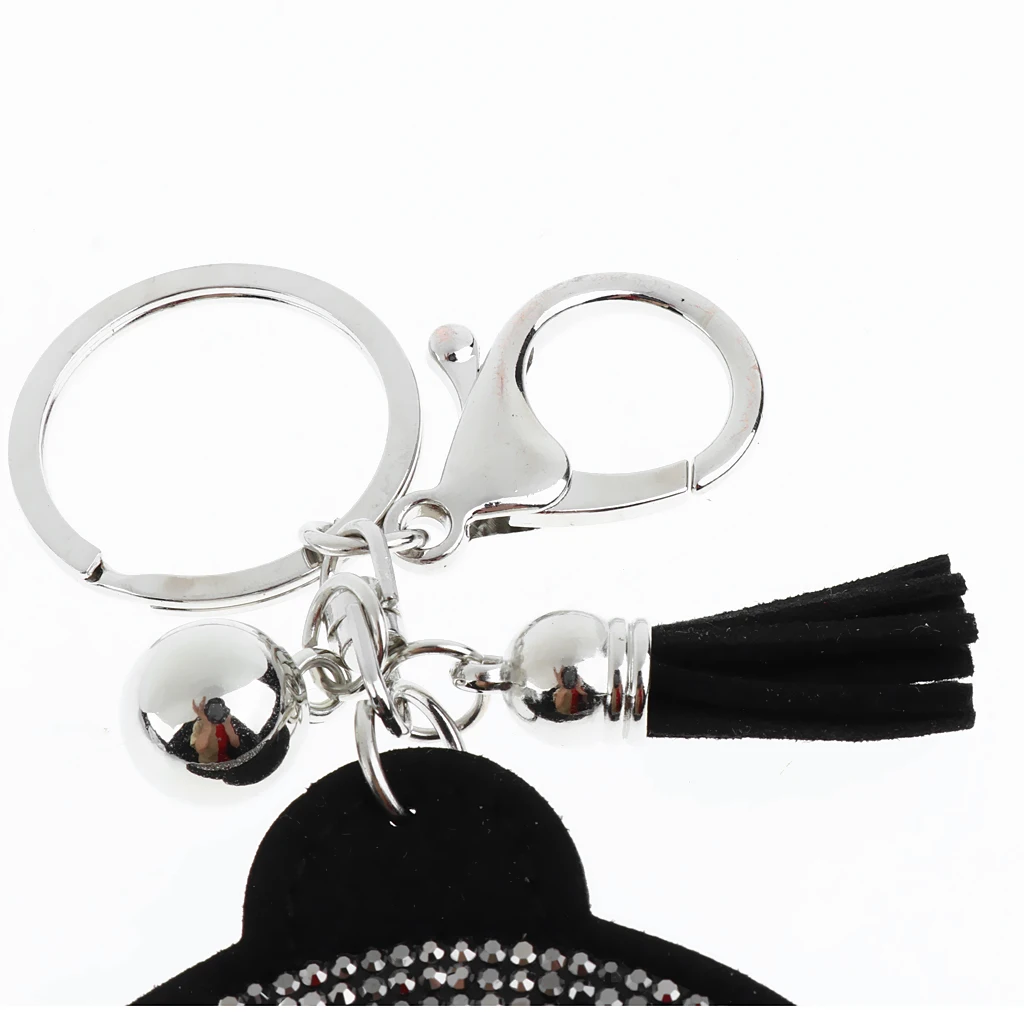 Woman Charm Key Chain Shape Round Crystal Keychain Tassel Mirror Grey