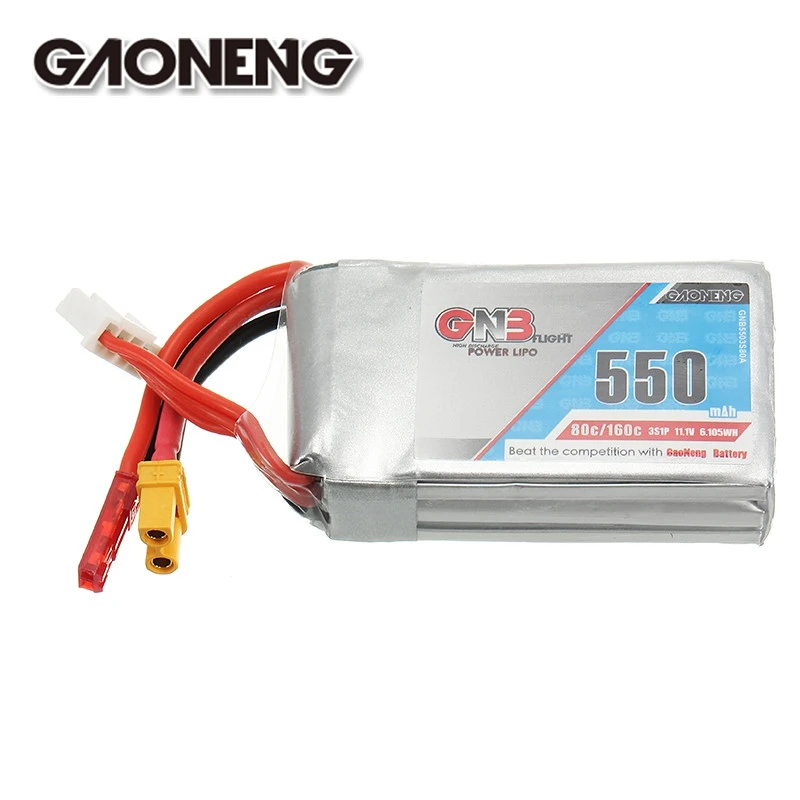 

Newest Batch Gaoneng GNB 11.1V 550mAh 80C / 160C 3S Lipo Battery JST / XT30 Plug For RC Racing Drone Quadcopter Power