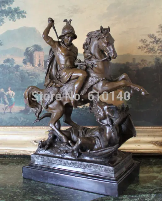 

Saint George Dragon Slayer Military Saint Roman Soldier Bronze Marble Statue