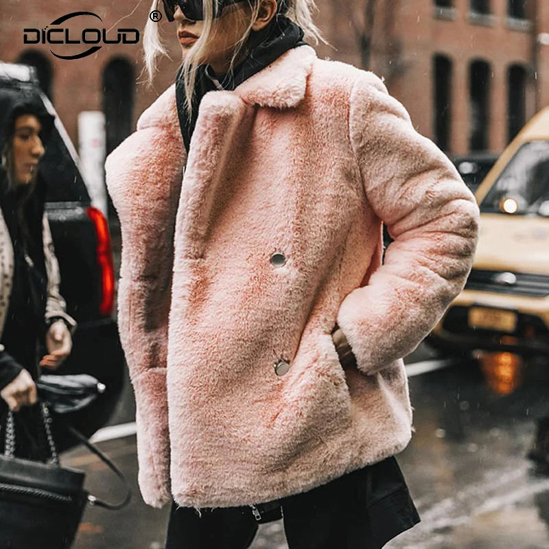 

Best Look 2018 Women Winter Faux Fur Jackets Coats Streetwear Fake Rabbit Fur Coat Women Elegant Thick Warm Overcoat Outerwear