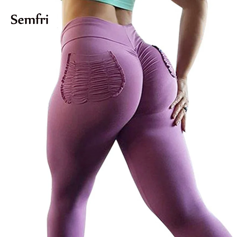 

Semfri Sexy Push Up Leggings Sport Fitness Women Pants High Waist Sporting Leggins Workout Candy Color Leggings with Pockets