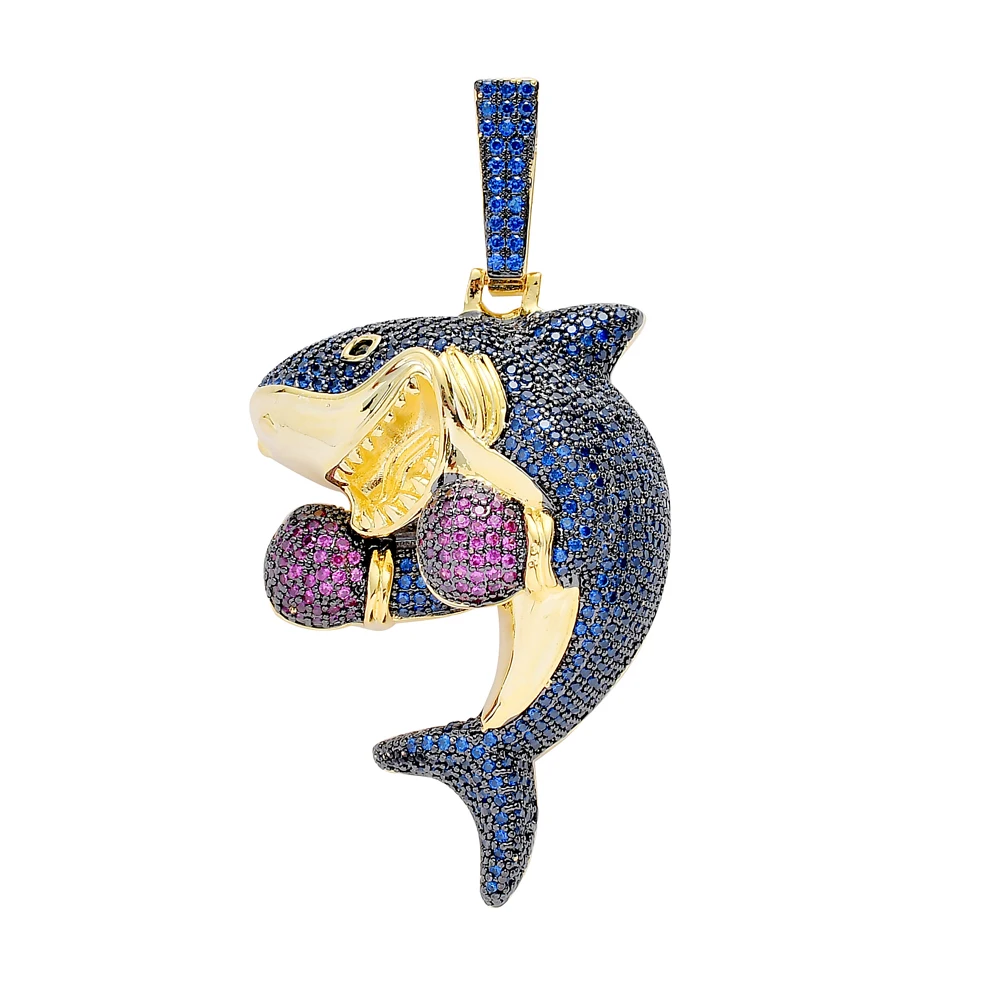

Men CZ jewelry Cartoon Dolphin boxing Pendant Iced Out Cubic Zircon Necklace Hip Hop gift Jewelry CN091