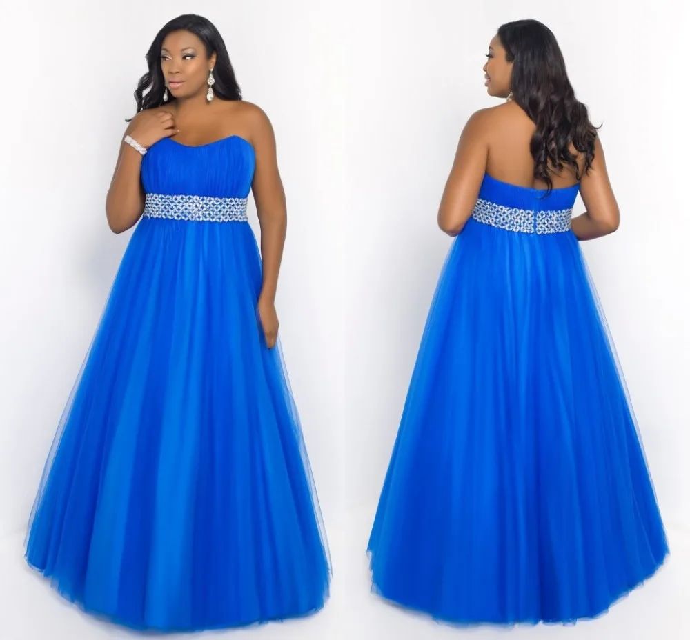 A line Royal Blue Plus Size Prom Dresses With Beading Floor Length Prom