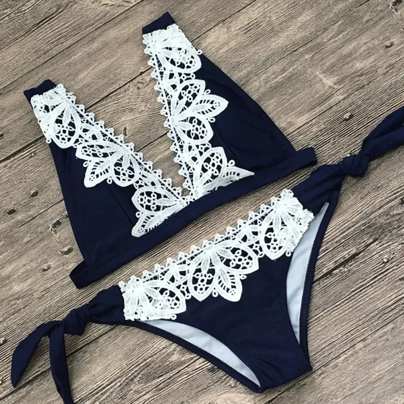 

Push Up Women Bikini Lace Bra Set Outwear Female Summer Deep V Neck Sexy Bra Brief Set Beachsuit Lace Beachwear Bathing Suit