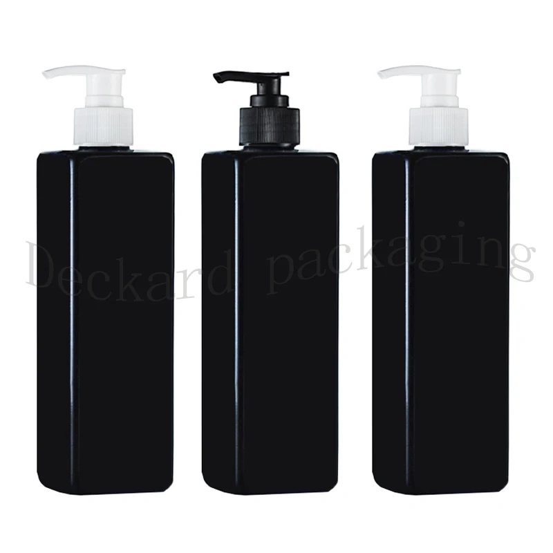 

wholesale 20pcs 500ml black square screw pump shampoo bottles containers for cosmetic packaging ,shampoo bottle with dispenser