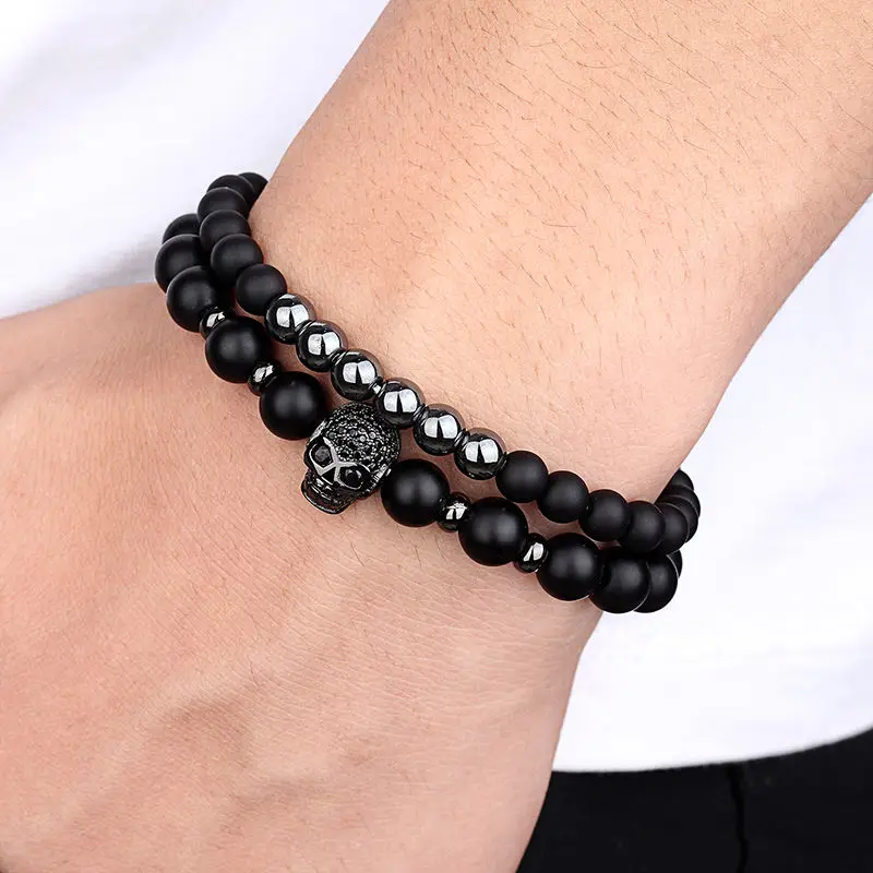 

2 pieces / set of couple bracelets fashion natural stone beads men's bracelet warrior jewelry skull skull bracelet men's jewelry