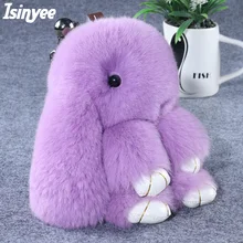 ISINYEE Cute Pluff Bunny Keychain Rex Genuine Rabbit Fur Key Chains For Women Bag Toys Doll Fluffy Pom Pom Lovely Pompom Keyring