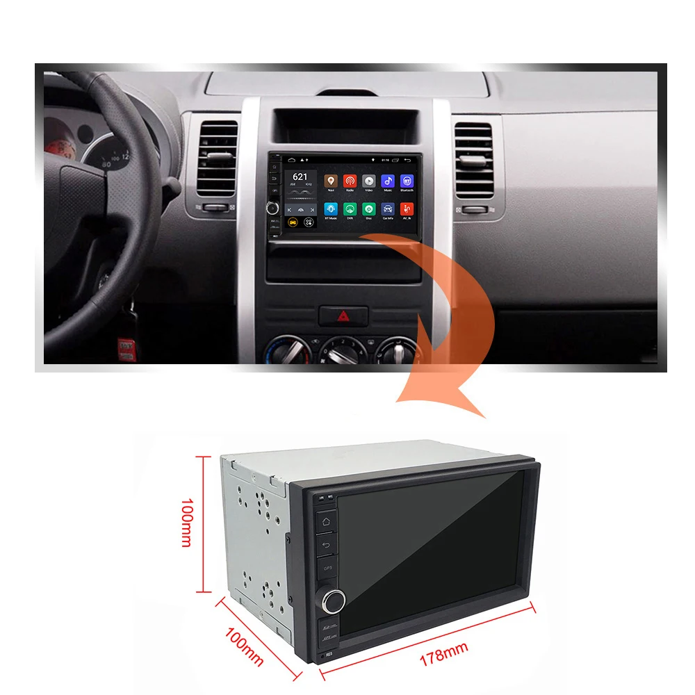  Eunavi Universal 2 din Quad core 7'' Android 9.0 Car Radio Stereo multimedia Player WIFI 2din GPS N