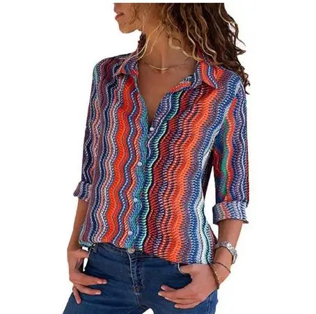 Женская рубашка новые женские Летние Осенние Топы и блузки рубашка размера плюс с длинным рукавом в полоску с принтом женская блузка рубашка