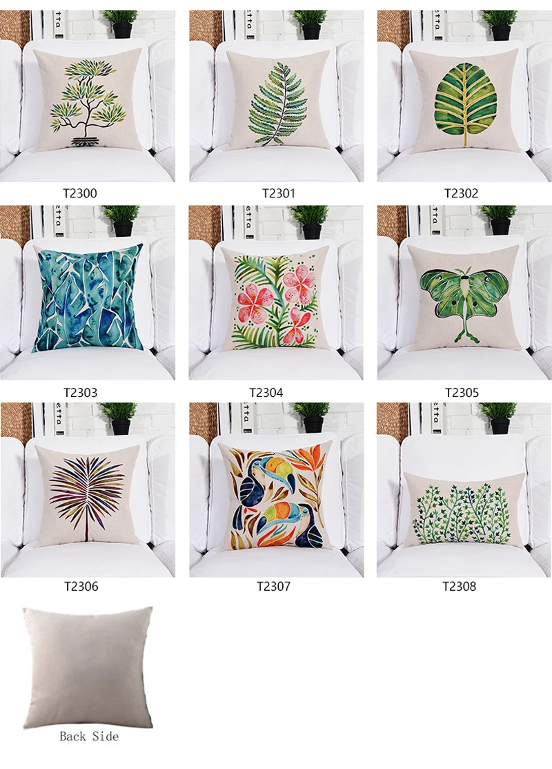 Square Tropical Plant Cotton Linen Cushion Cover Sofa Decorative Throw Pillow Car Chair Home Decor Pillow Case almofadas (9)