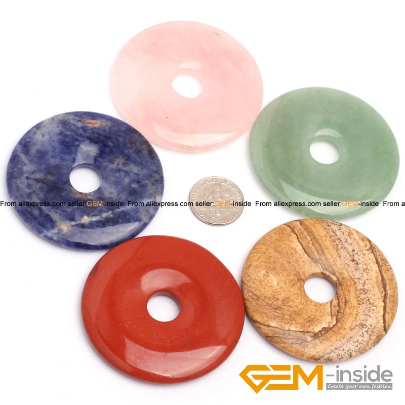 Natural Gemstone Round Donut Ring Pendant 50mm Beads Necklace Earring Jewelry