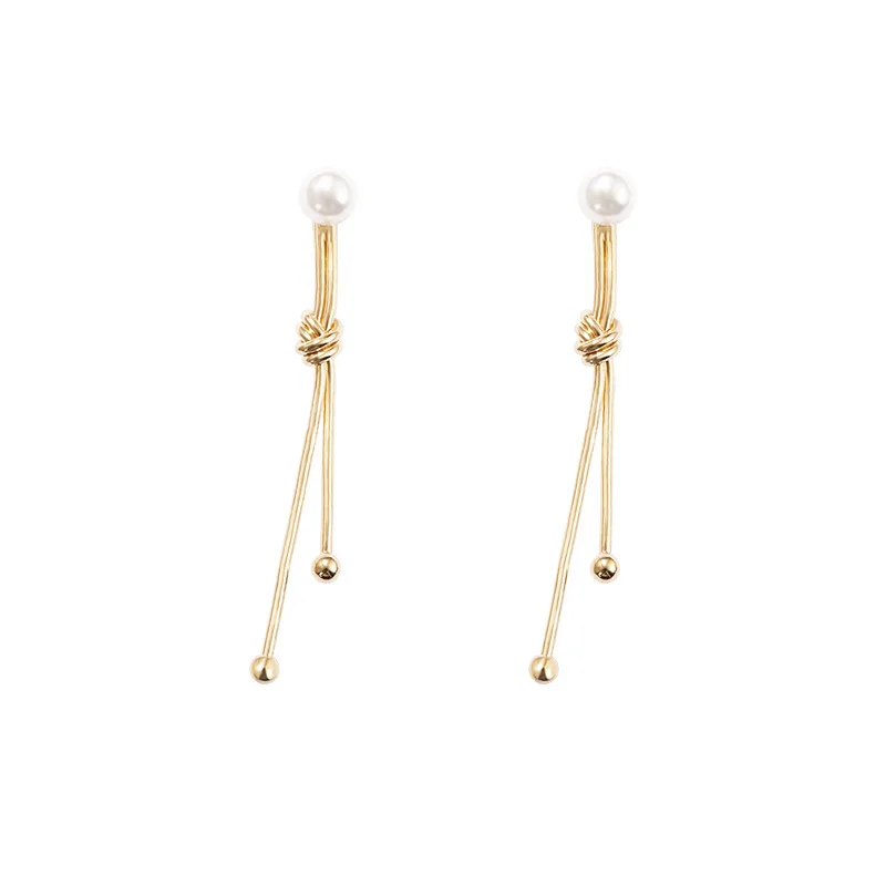 

Korea S925 Sterling Silver Stud Earrings Temperate Pearl Knotted Metal Earrings Advanced Earrings