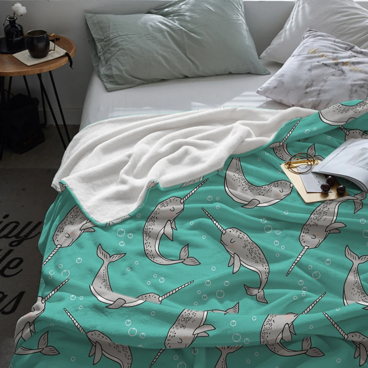 Narwhal серый на зеленый мятный плед теплое одеяло из микрофибры фланелевое одеяло Декор Спальни одеяла