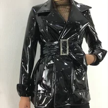 Модный бренд, блестящие лакированные кожаные куртки, куртка из искусственной кожи, женская уличная стильная тонкая Длинная кожаная куртка wq1161, Прямая поставка