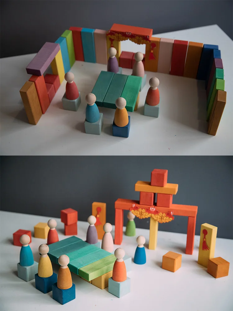 Crianças de Madeira Bloco de Construção Intelectual das Crianças Pequeno Arquiteto Série Artesanal Proteção Ambiental Pintura Brinquedos Bbk 24 2 Blocos de madeira